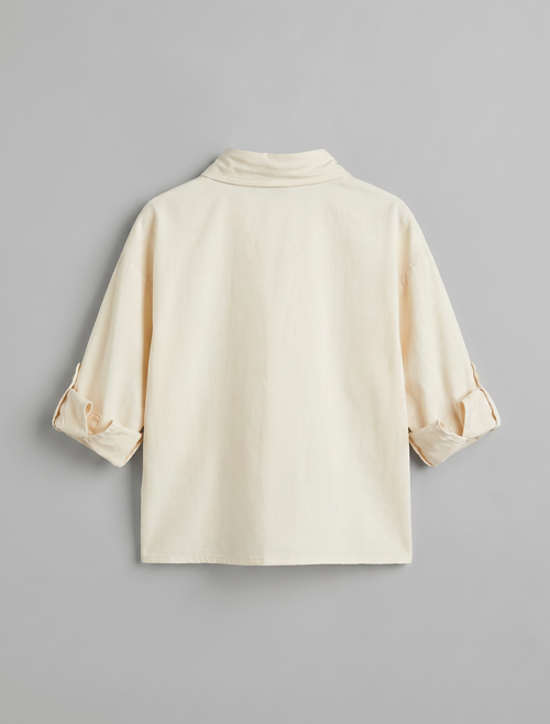 Boys Cream Linen-Look Roll-Up Sleeve Button-Down Shirt