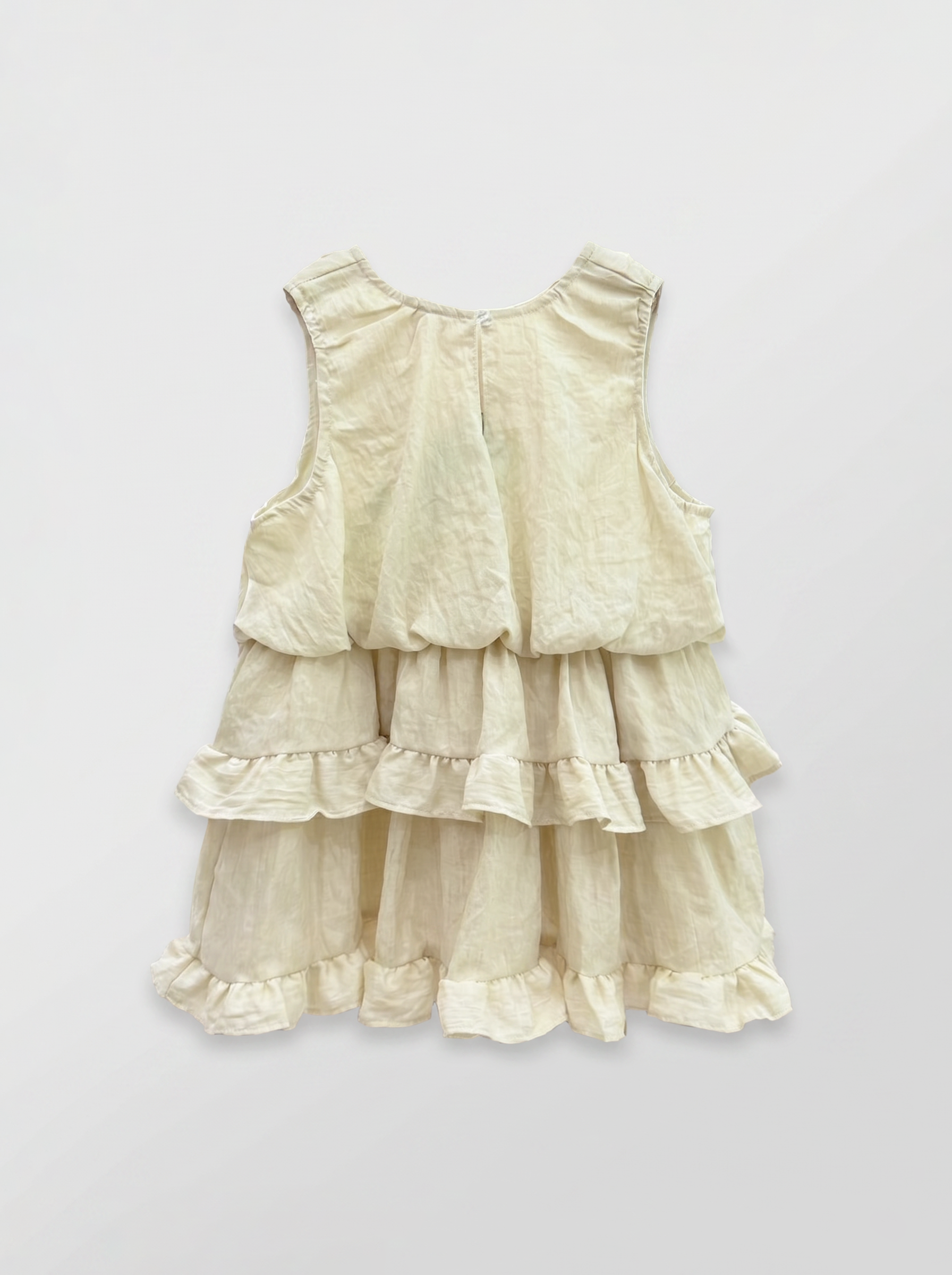 Girls Cream Tiered Ruffle Linen-Look Dress