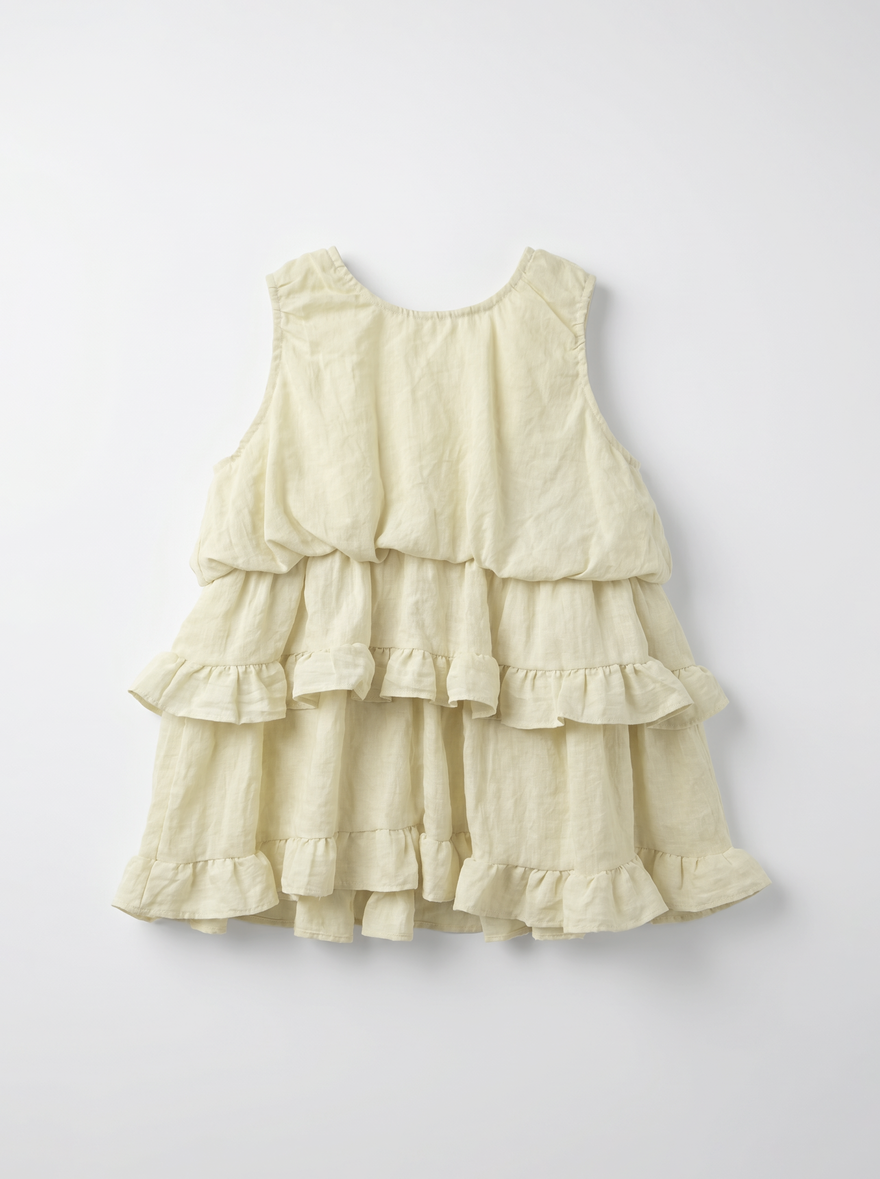 Girls Cream Tiered Ruffle Linen-Look Dress