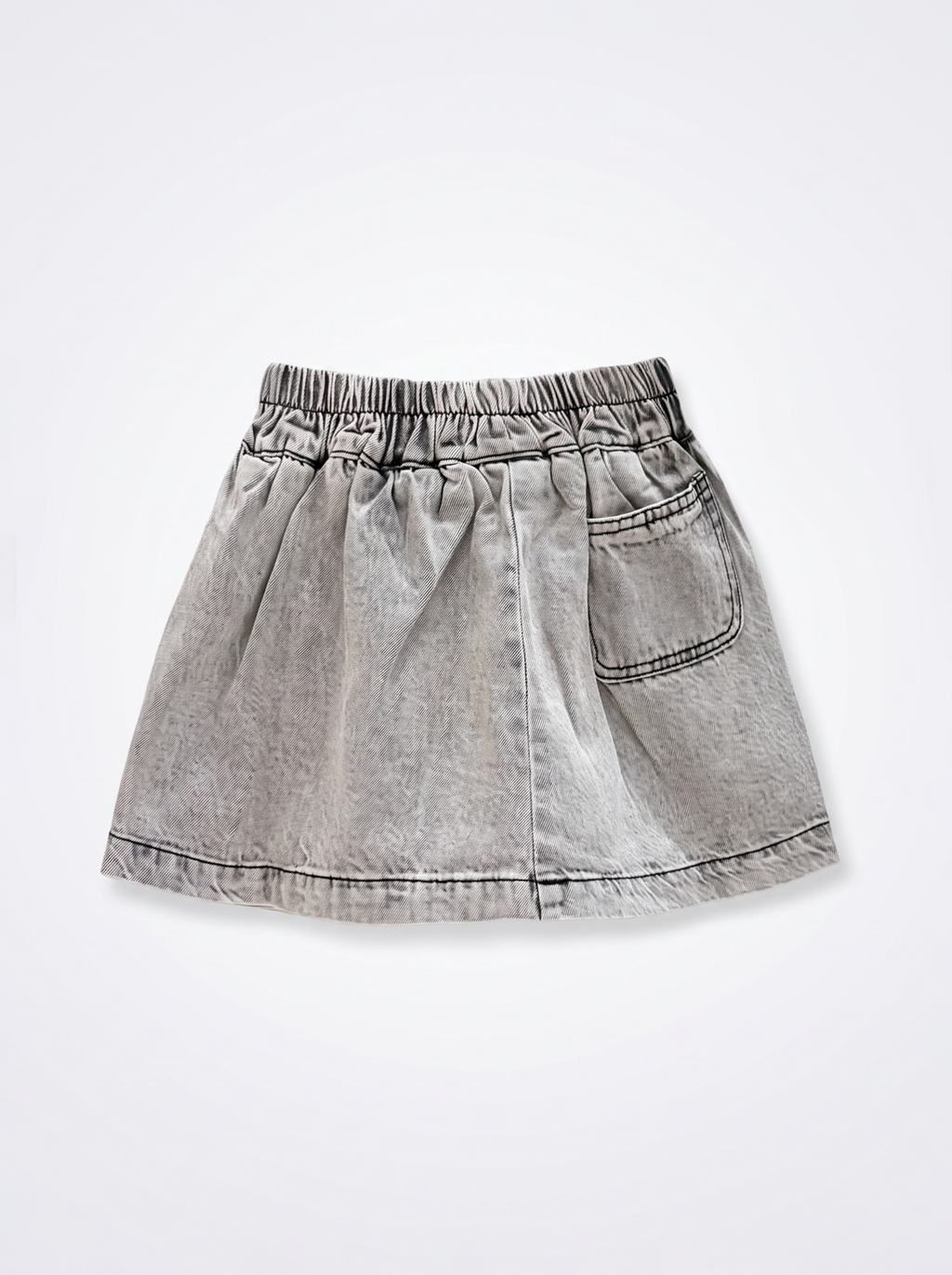 Girls Black Denim Casual Elastic-Waist Pull-On Skirt