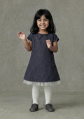 Girls Charcoal Grey Bow-Detail Cap-Sleeve Shift Dress with Tulle Hem