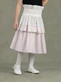 Girls Off-White & Blush Beige Smocked-Waist Three-Tier Ruffle Midi Skirt