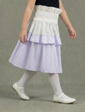 Girls Off-White & Lilac Blue Smocked-Waist Three-Tier Ruffle Midi Skirt