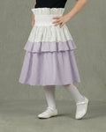 Girls Off-White & Lavender Grey Smocked-Waist Three-Tier Ruffle Midi Skirt