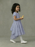 Girls Periwinkle Blue Cap-Sleeve Cascading Multi-Tier Ruffle Asymmetric Hi-Low Dress
