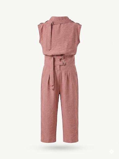 Girls Dusty Rose Belted Wide-Leg Sleeveless Jumpsuit