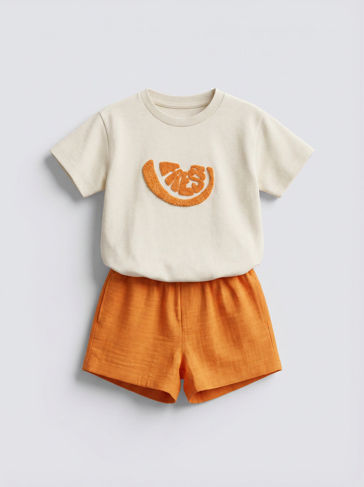 Baby Girl Cream Orange Print T-Shirt & Shorts Set