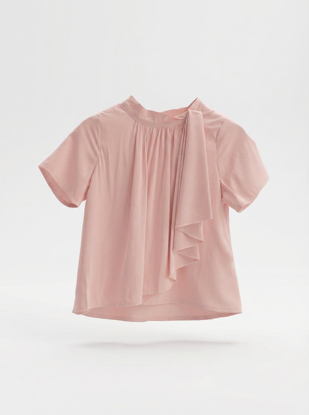 Girls Blush Pink Gathered High-Neck Cascading Scarf-Drape Top