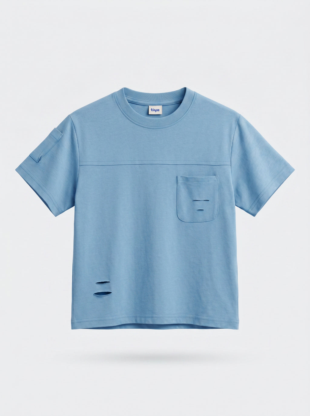 Boys Blue Distressed Pocket T-Shirt