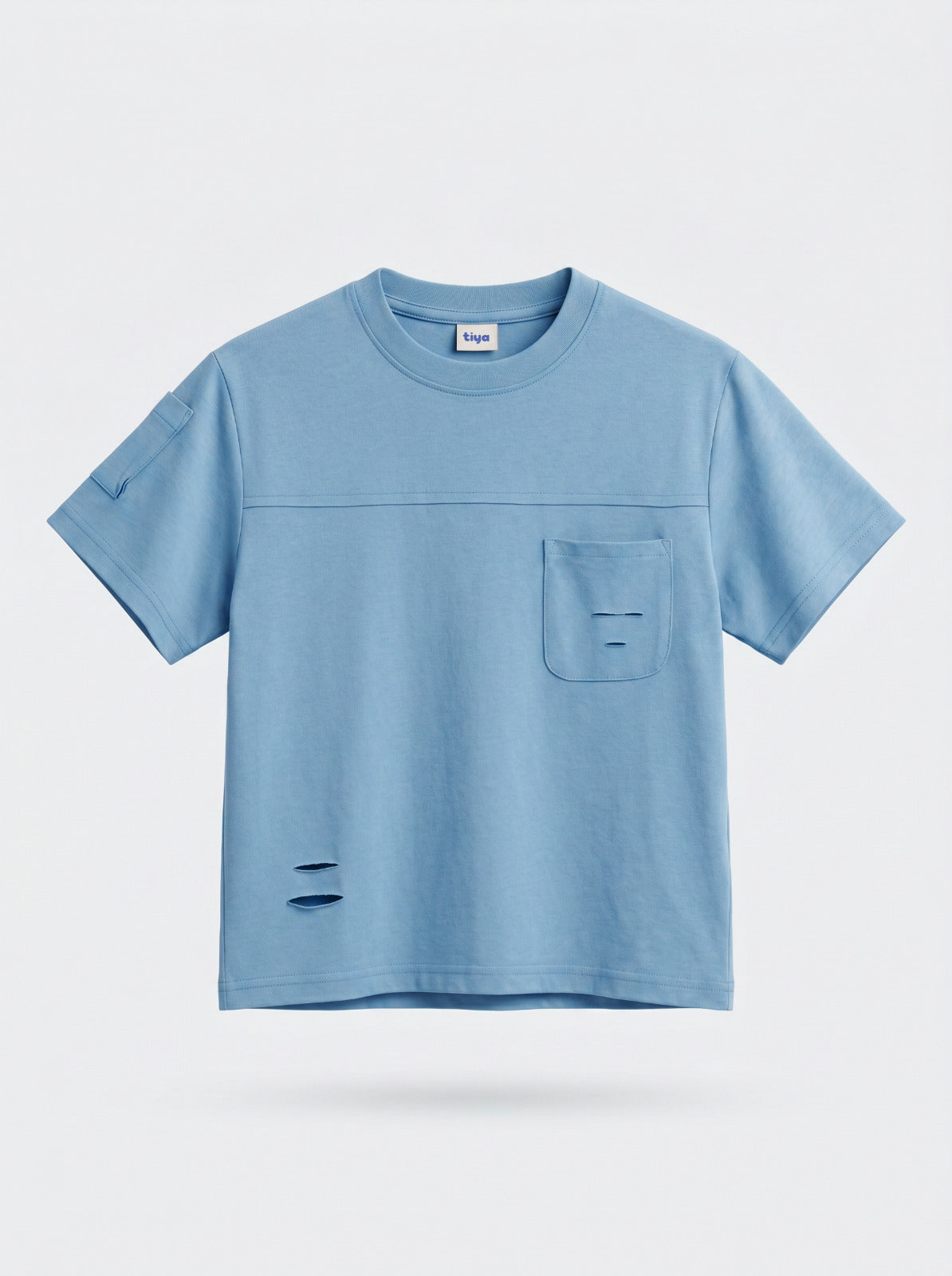 Boys Blue Distressed Pocket T-Shirt