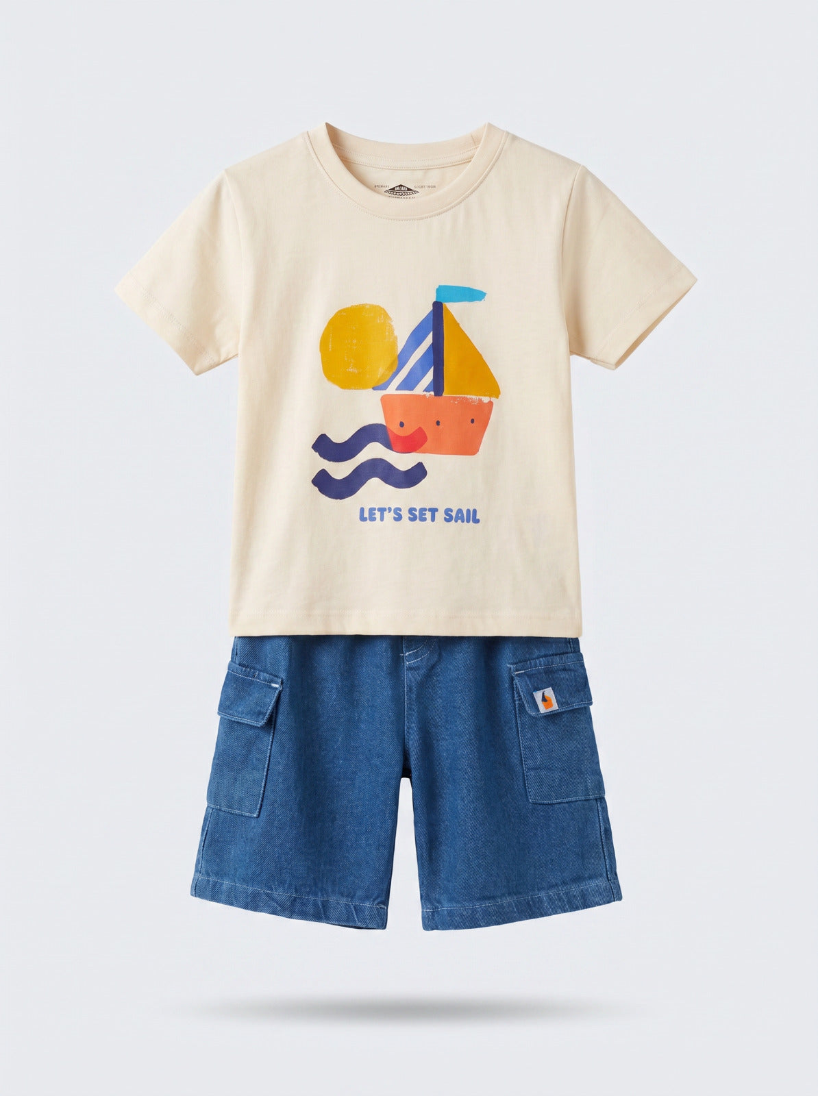 Baby Boy Cream Sailboat Print T-Shirt & Denim Shorts Set