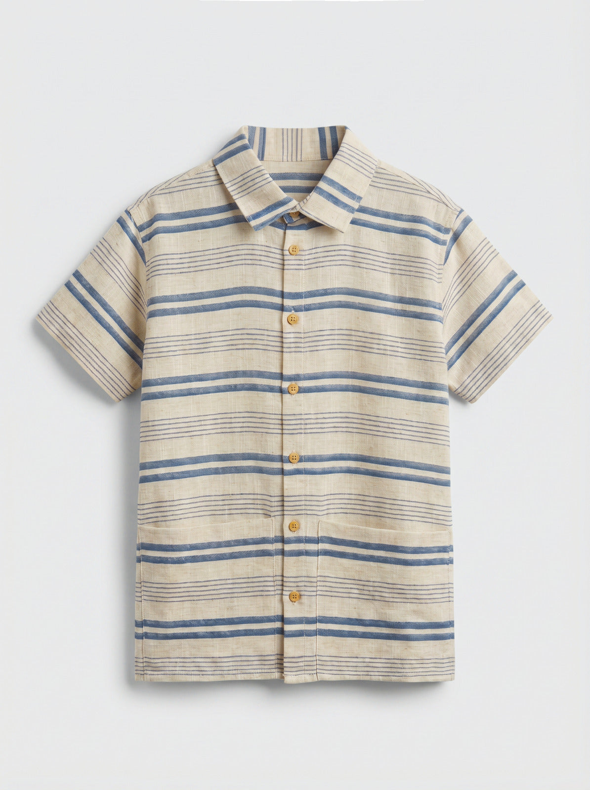 Boys Cream Blue Stripe Short-Sleeve Shirt