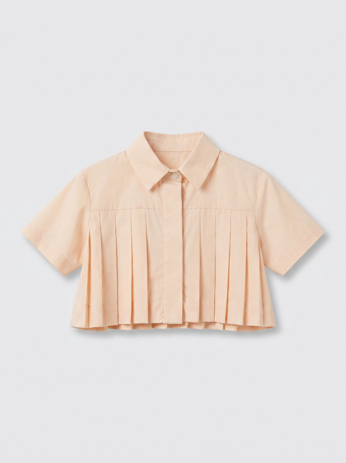 Girls Peach Cropped Knife-Pleat Collared Short-Sleeve Shirt