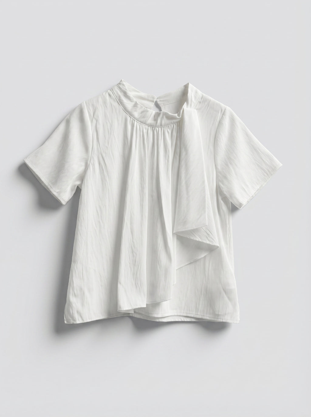 Girls White Gathered High-Neck Cascading Scarf-Drape Top