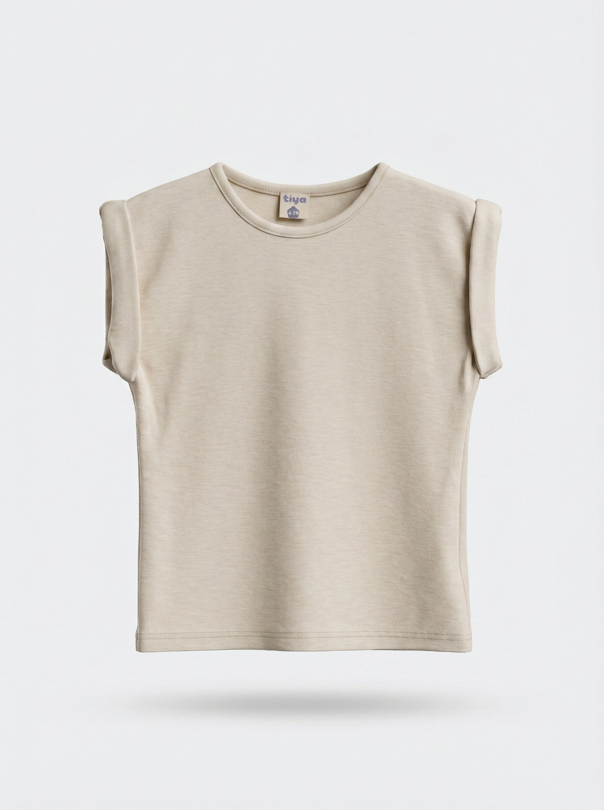 Girls Sand Structured Shoulder Cap Sleeve T-Shirt