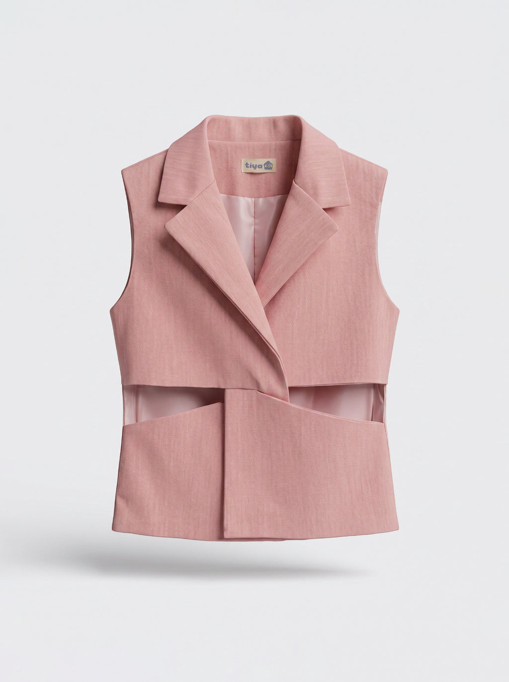 Girls Pink Wide-Lapel Denim Cutout Waist Vest