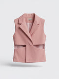Girls Pink Wide-Lapel Denim Cutout Waist Vest