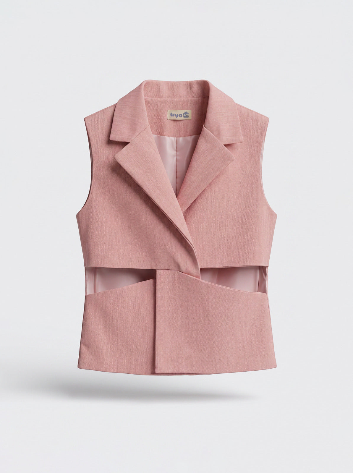 Girls Pink Wide-Lapel Denim Cutout Waist Vest