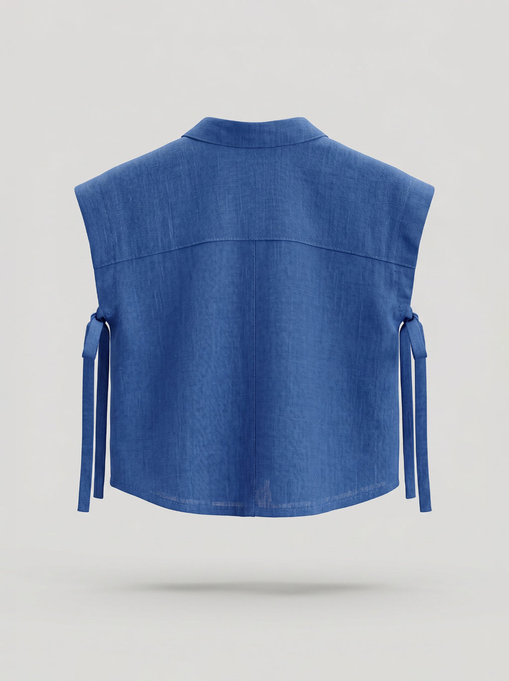 Girls Blue Linen-Look Side-Tie Sleeveless Button Shirt