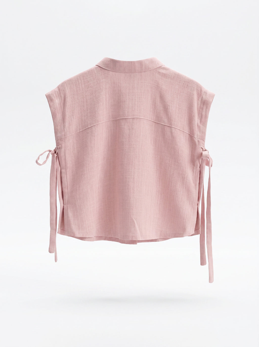 Girls Pink Linen-Look Side-Tie Sleeveless Button Shirt