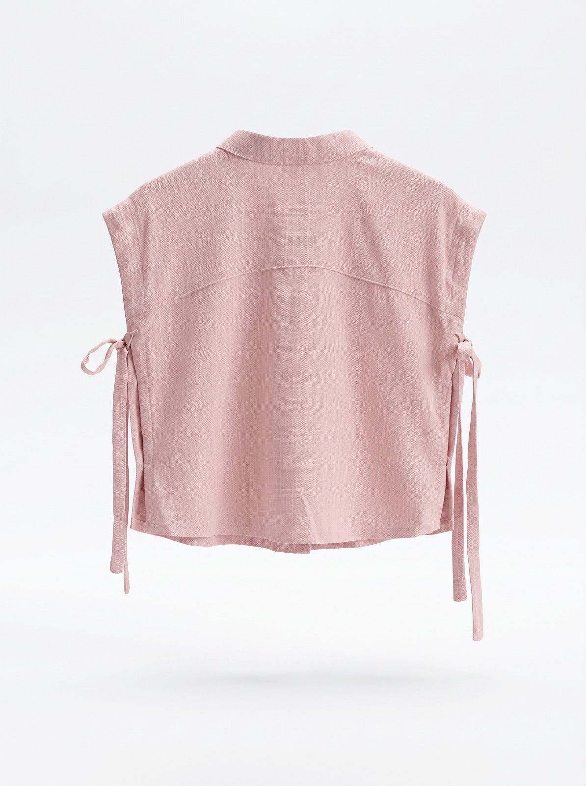 Girls Pink Linen-Look Side-Tie Sleeveless Button Shirt