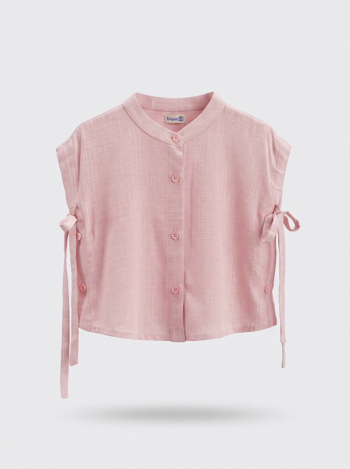 Girls Pink Linen-Look Side-Tie Sleeveless Button Shirt