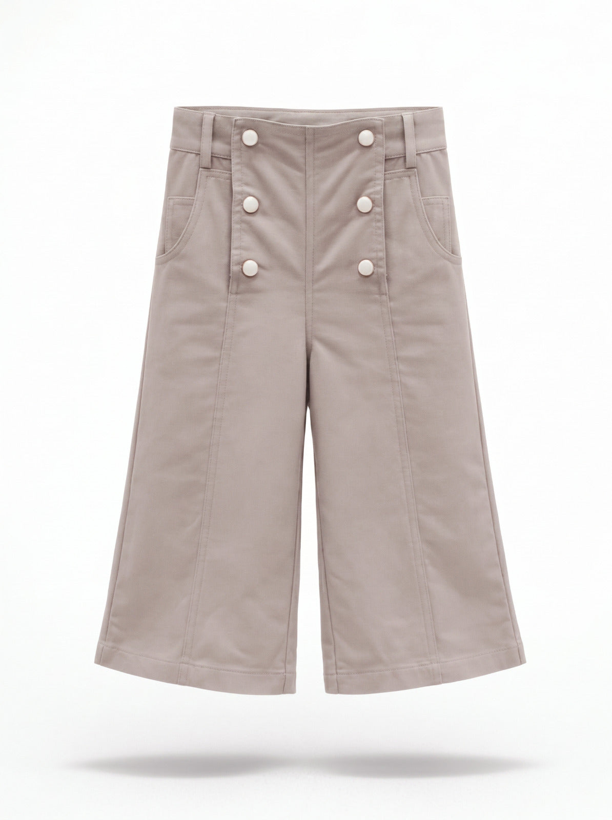 Girls Greige Wide-Leg Sailor Button Culottes