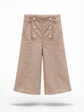Girls Blush Brown Wide-Leg Sailor Button Culottes