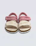 Girls Pink & Cream Padded Double-Strap Velcro Sandals