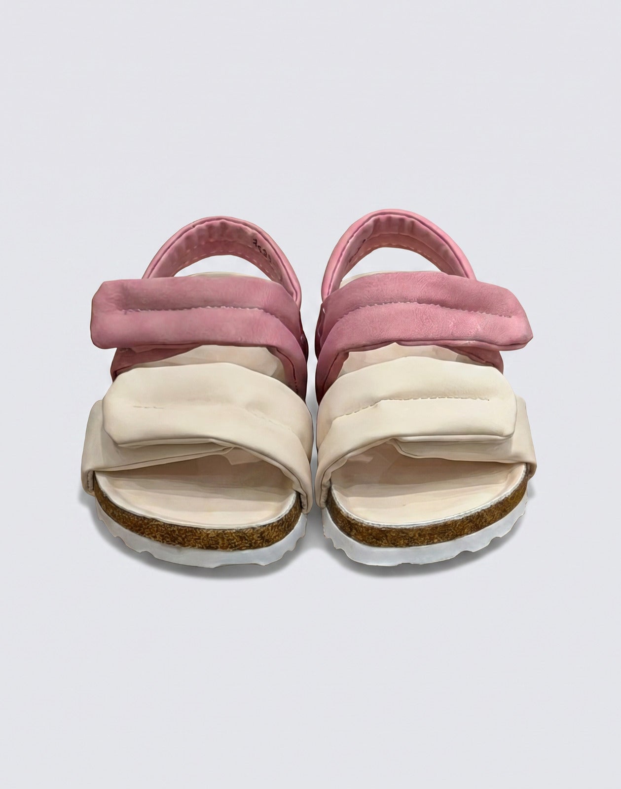 Girls Pink & Cream Padded Double-Strap Velcro Sandals