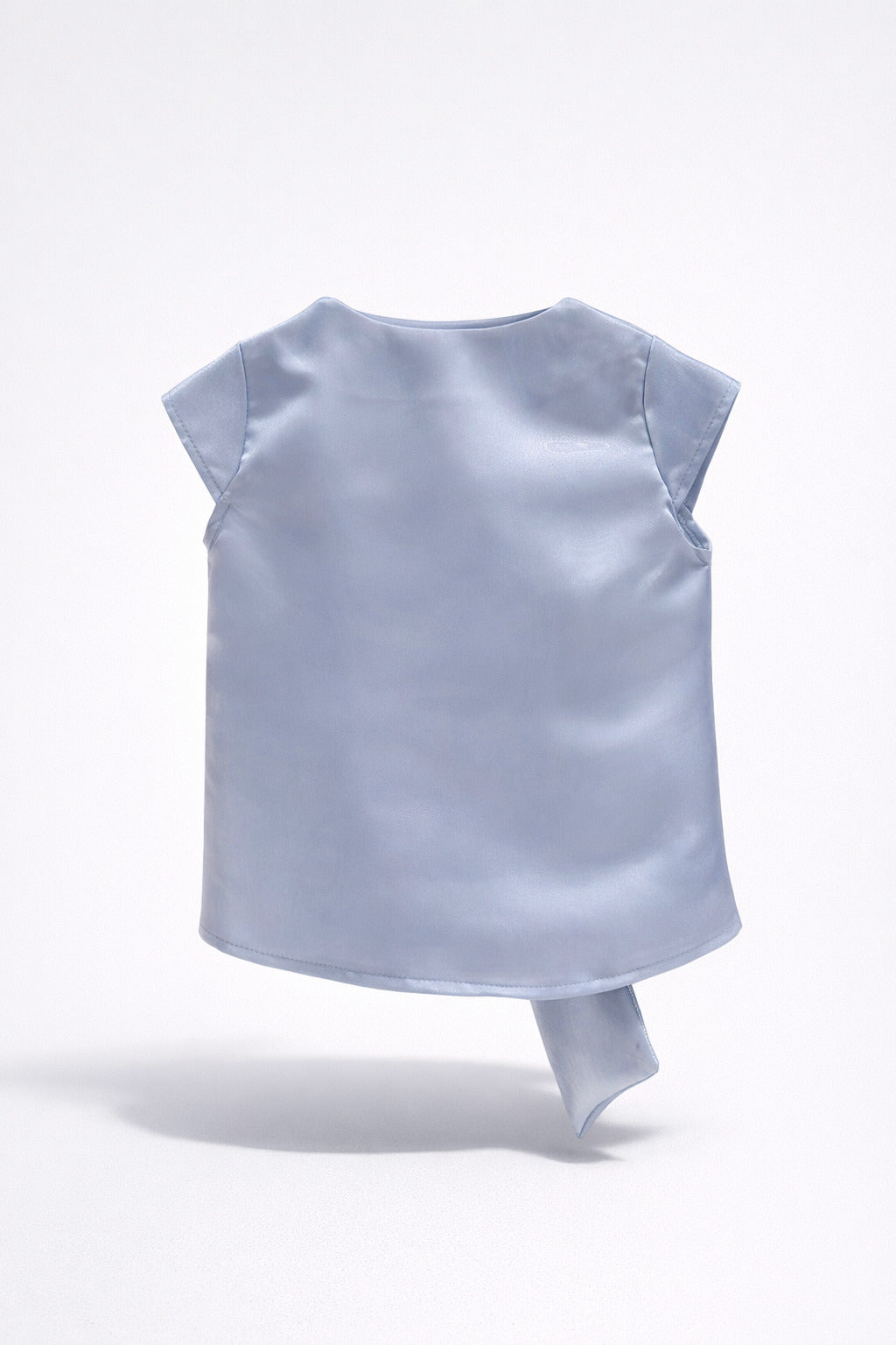 Girls Periwinkle Blue Satin Draped Knot Front Sleeveless Blouse