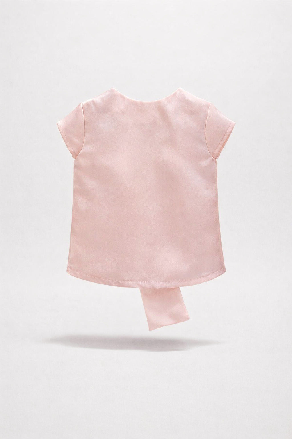 Girls Blush Pink Satin Sleeveless V-Neck Blouse with Oversized Draped Bow Sash