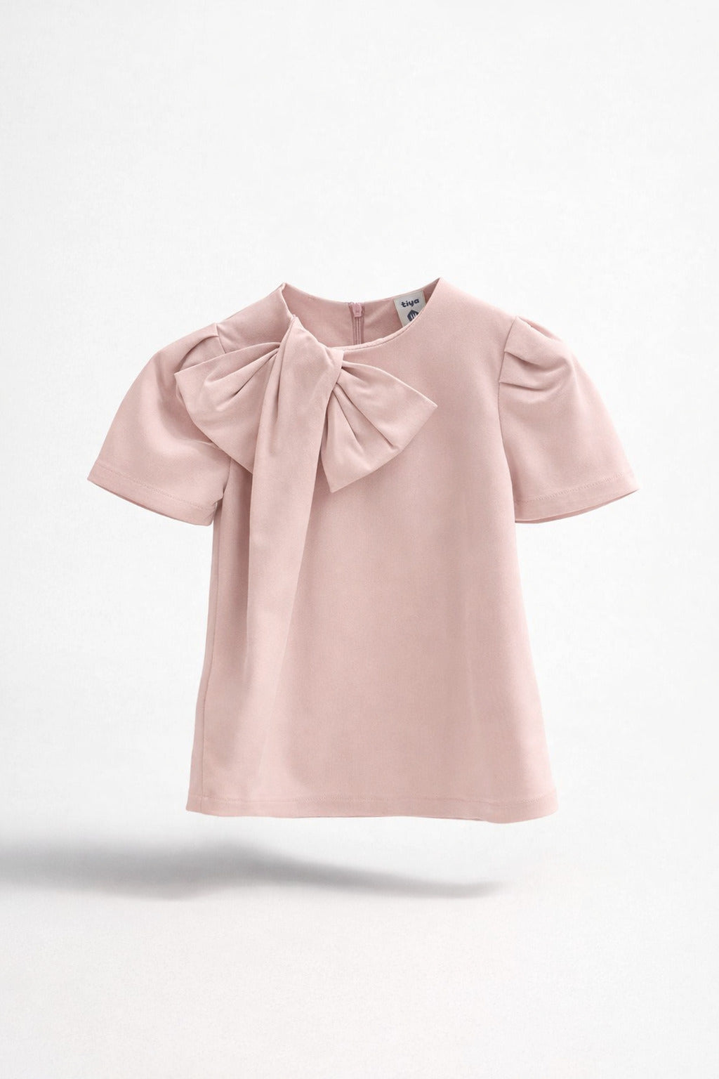 Girls Pink Statement Bow Puff Sleeve Mini Dress