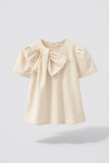 Girls Cream Statement Bow Puff Sleeve Mini Dress