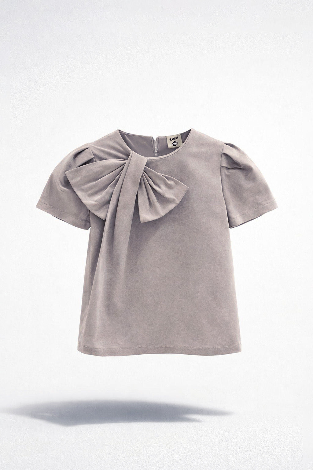 Girls Grey Statement Bow Puff Sleeve Mini Dress