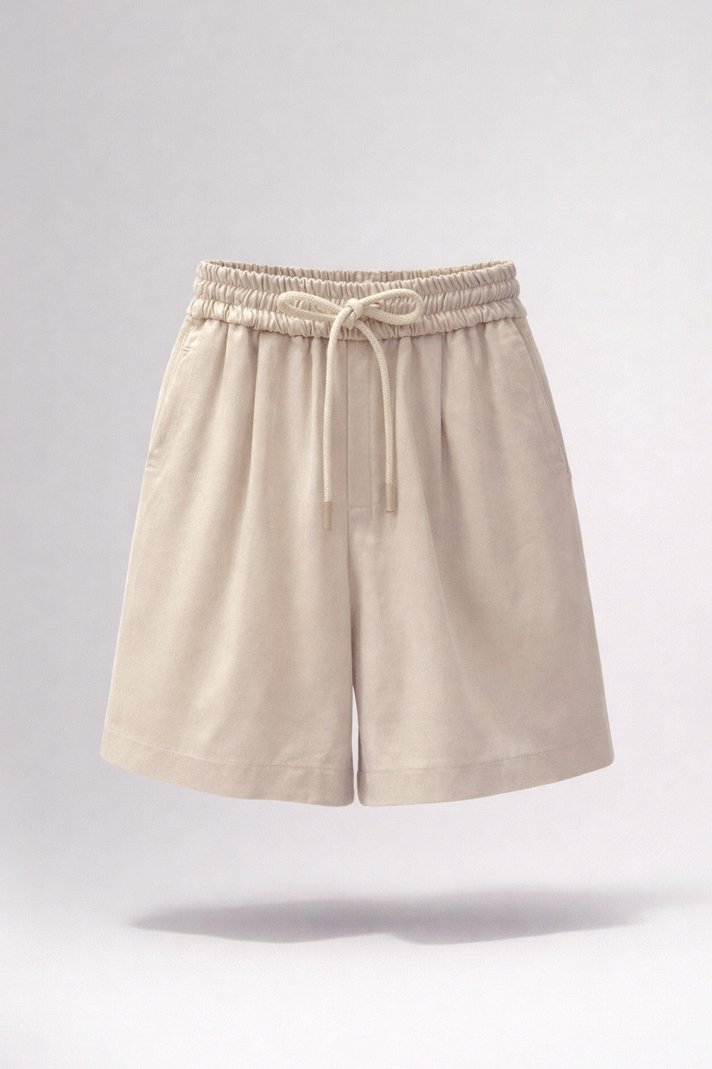 Boys Sand Beige Ruched Waist Relaxed Shorts