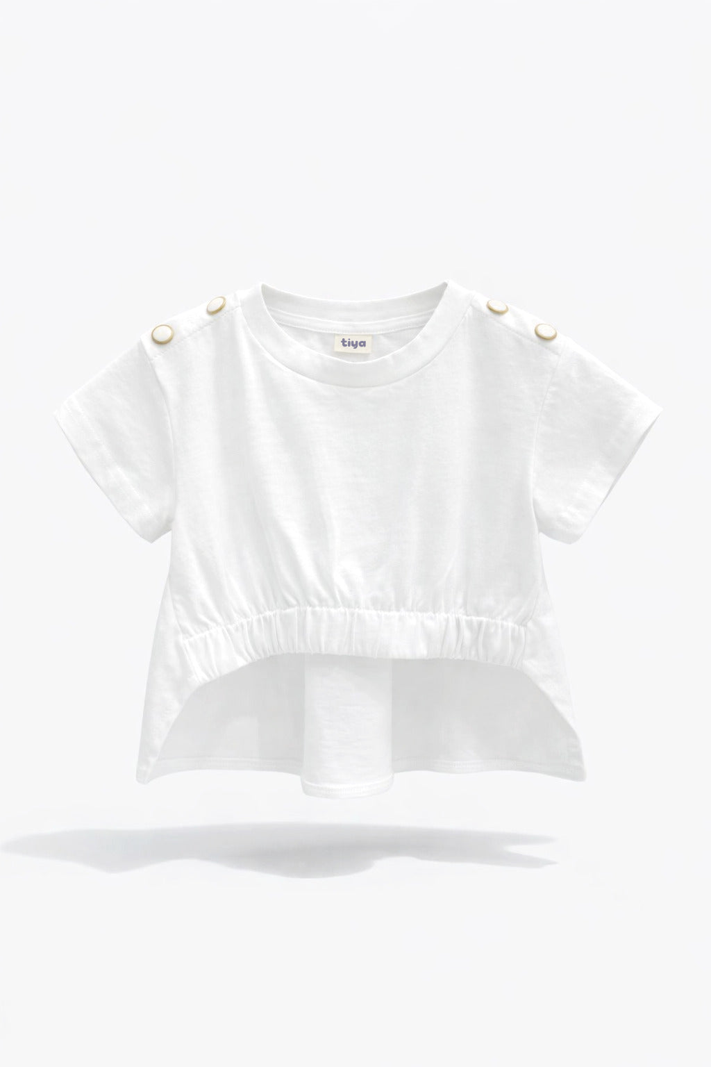 Girls White High-Low Elastic Waist Top