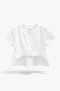 Girls White High-Low Elastic Waist Top