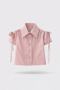 Girls Pink Ruched Puff Sleeve Tiya Logo Button Shirt