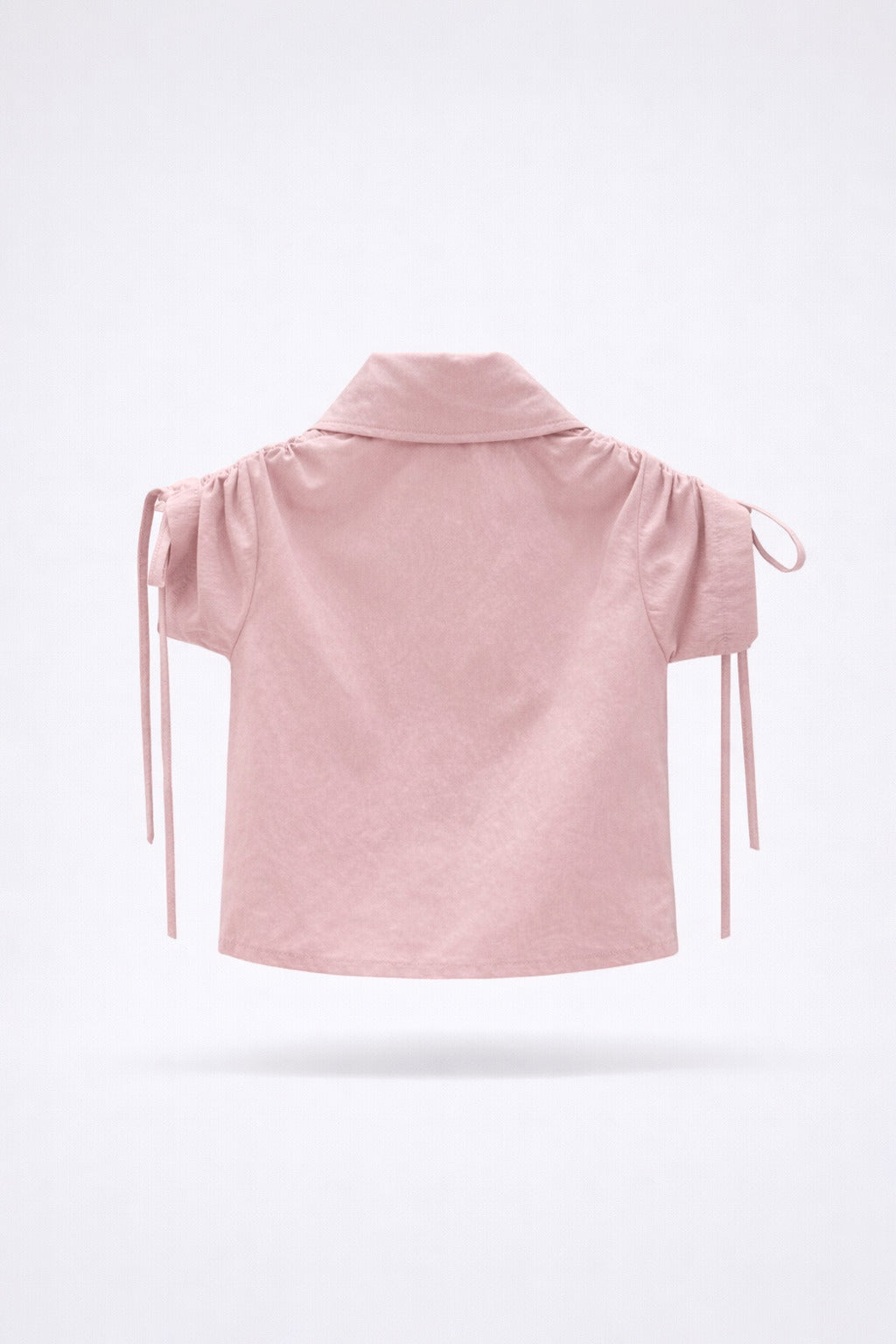Girls Pink Ruched Puff Sleeve Tiya Logo Button Shirt