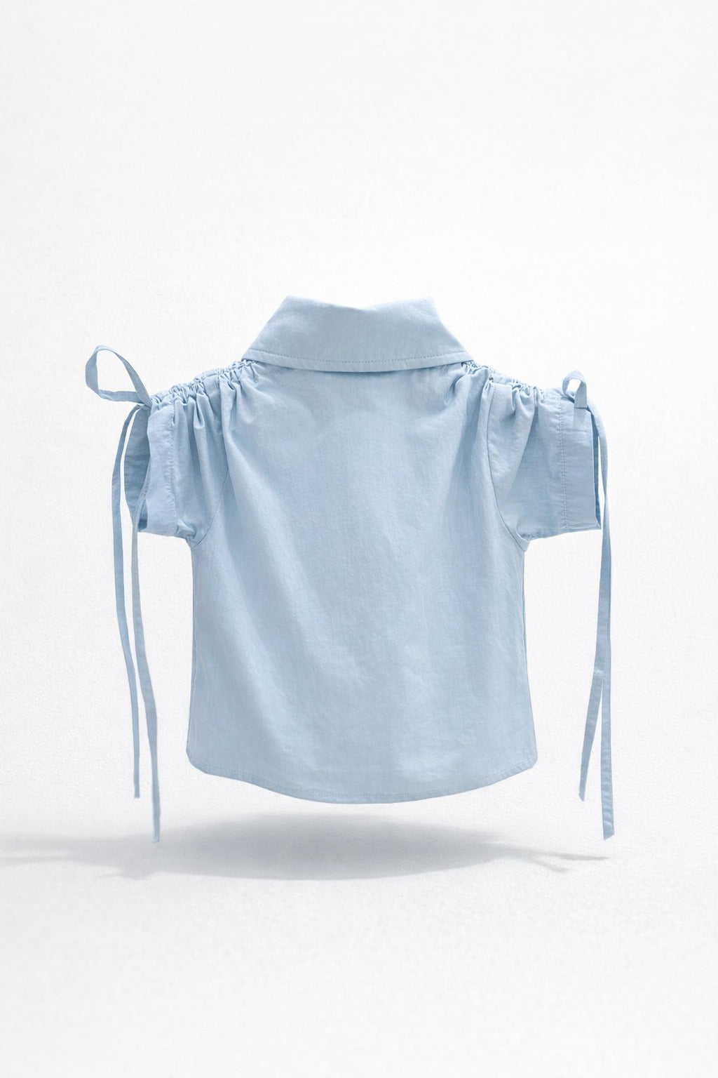 Girls Sky Blue Ruched Puff Sleeve Tiya Logo Button Shirt