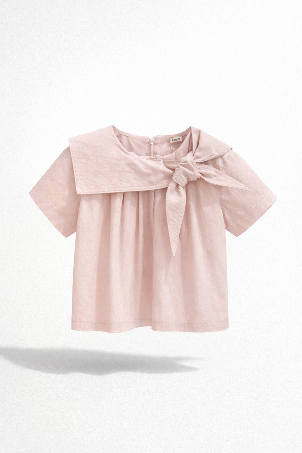 Girls Pink Sailor Collar Knot-Tie Short Sleeve Top