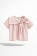 Girls Pink Sailor Collar Knot-Tie Short Sleeve Top