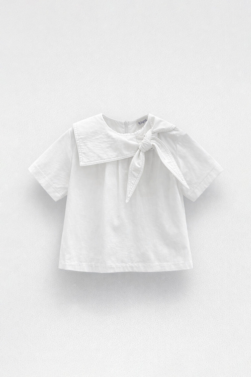Girls White Sailor Collar Knot-Tie Short Sleeve Top