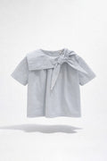 Girls Blue Sailor Collar Knot-Tie Short Sleeve Top