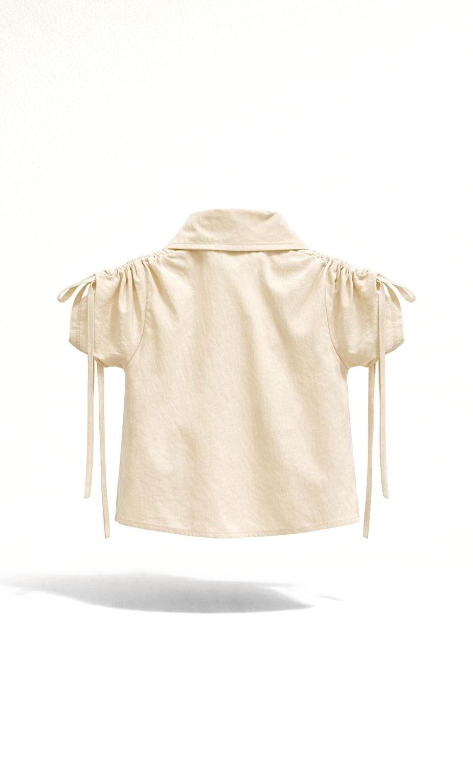 Girls Beige Ruched Puff Sleeve Tiya Logo Button Shirt
