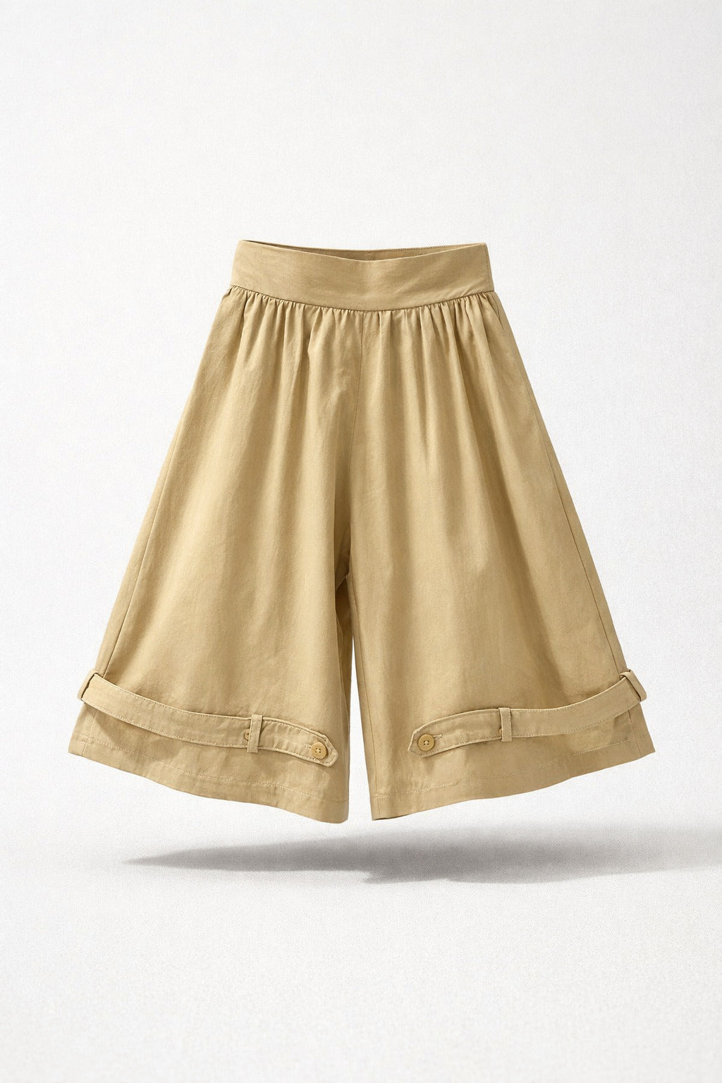 Girls Khaki Wide-Leg Cuffed Strap Culottes