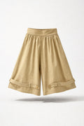 Girls Khaki Wide-Leg Cuffed Strap Culottes