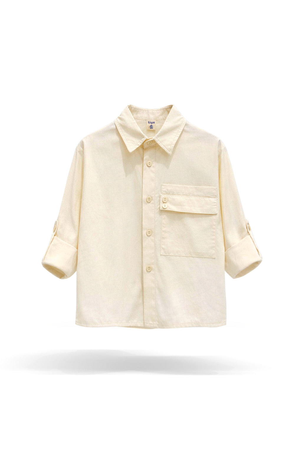 Boys Cream Linen-Look Roll-Up Sleeve Button-Down Shirt