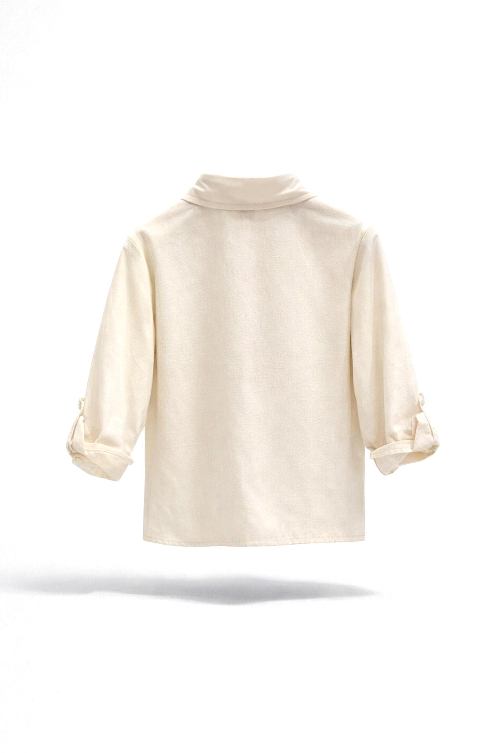 Boys Cream Linen-Look Roll-Up Sleeve Button-Down Shirt